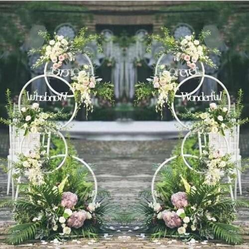 Wedding party donut metal iron road lead backdrop decorative silk flowers stand arrangement welcome area two sides props
