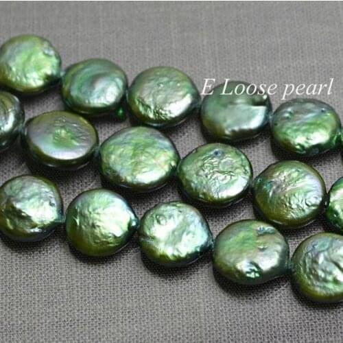 Unique Pearls jewellery Store Genuine Freshwater Pearl Loose Beads Green Coin 12mm Bridal Design Full Strand YLSC1-101