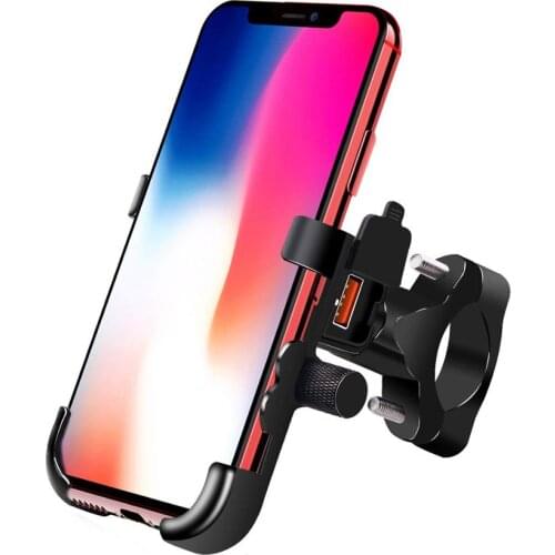 Motorcycle USB Quick Charger 3.0 Universal Aluminum Alloy Handlebar Rail Mount Cell Phone Holder for 4-7 inch Mobile Devices