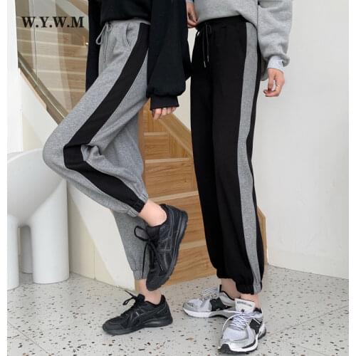 WMWY Patchwork Thicken Women Pants Striped Winter Warm High Waisted Harem Pants Loose Soft Sport Trousers Causal Sweatpants