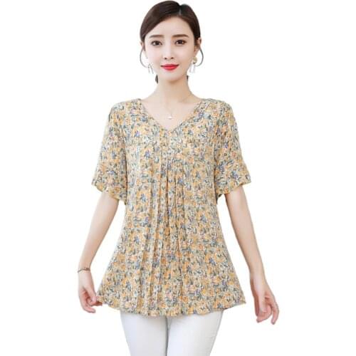 2020 Newest Women Fashion Short Sleeve V Neck Floral Print Loose Chiffon Blouse Top Plus Szie 5XL
