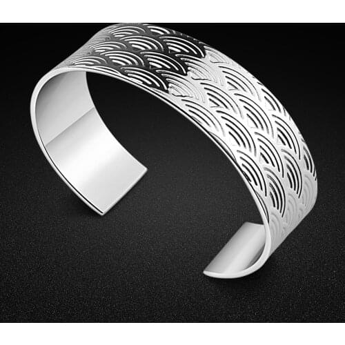 New womens retro 925 silver pattern bracelet temperament solid silver open bracelet free adjustment jewelry birthday gift