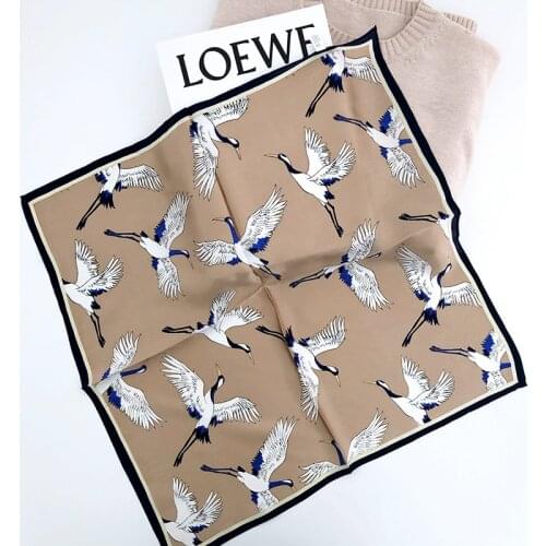 100% Pure Silk Hair Scarf Women Foulard Neck Wrap 52cm Square Kerchief Soft Bandana Birds Print Lady Head Band Scarves