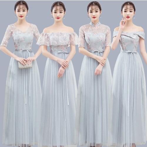 Blue Gray New Design Sexy Sweet Long Bridesmaid Sweetheart A-Line Prom Wedding Party Sister Dress Elegant For Women 9860