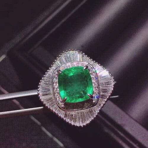H619 Emerald Ring 3.26ct Pure 18 K Gold Vivid Natural Green Emerald Gemstone Diamond Female Rings for women Fine Ring