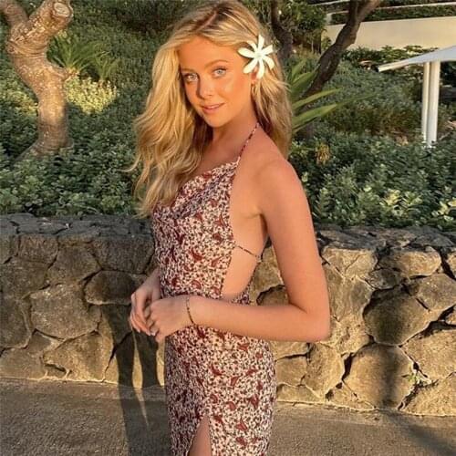 2021 Summer Beach Dress Women Spaghetti Strap Sexy Backless Casual Print Y2K Sexy Party Mini Dresses Holiday vestido de mujer