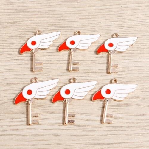 10pcs 33*31mm Funcy Enamel Bird Key Charms for Jewelry Making Necklaces Drop Earrings Bracelets DIY Handmade Crafts Accessories