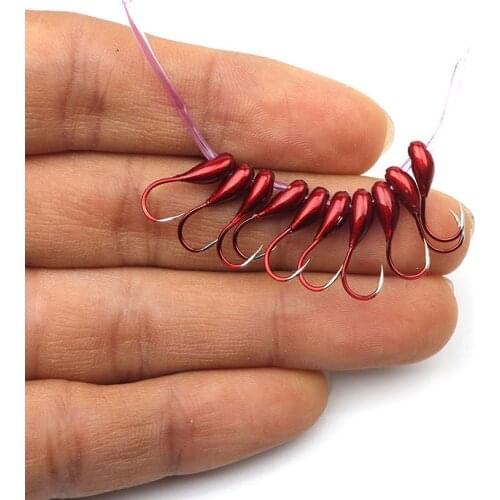 10PCS winter ice lake Fishing Hooks Overturned jig head lead Hook red worm Maggot fishhook Lure Bait Carp Fishing Tackle