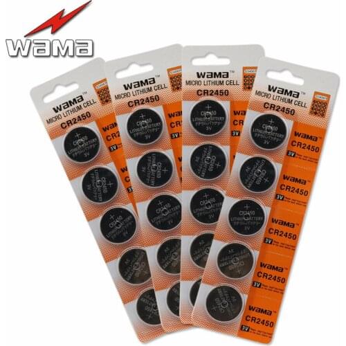 20pcs/4pack Wama 100% New CR2450 3V Button Cell Li-ion Batteries DL2450 ECR2450 BR2450 KCR2450 Lithium Car Remote Coin Battery