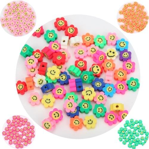 30PCS Sun Flower Smiley Polymer Clay Spacer Beads for Jewelry Making Bracelet DIY Necklace Findings Hair Clip Accessories 10mm