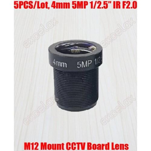 5PCS/Lot 5MP 1/2.5" 4mm F2.0 Fixed Iris IR MTV M12 Mount CCTV Board Lens for 1080P 2MP 3MP 4MP 5 Megapixel Analog IP Camera