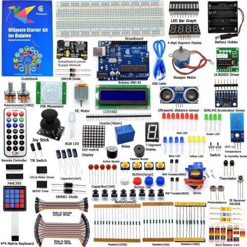Adeept DIY Electric New Ultimate Starter Learning Kit for Arduino UNO R3 with Guide Book Motor Processing LED Book diy diykit