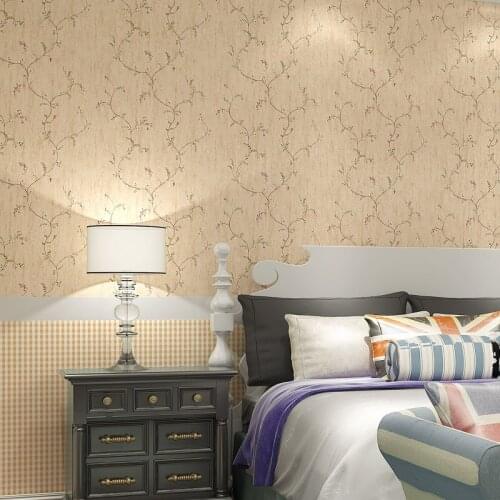 American Rustic Flower Vine Wallpaper Rolls Solid Color Retro Non-woven Wallcovering Mural Living Room Bedroom Vintage Decor