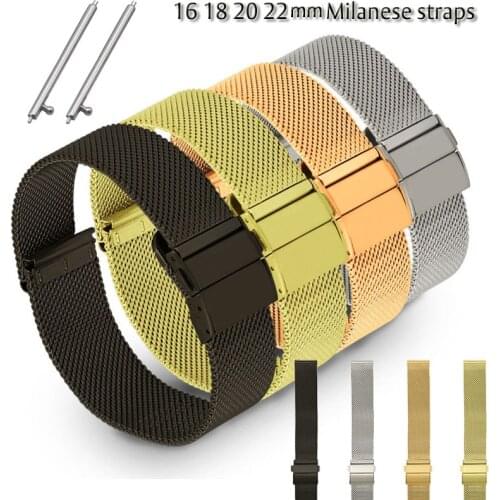 Quick Release Pins Watch Strap 16mm 18mmm 20mm 22mm Watch Band Stainless Steel Replacement Dual Clasp Meshed Strap Watchbands