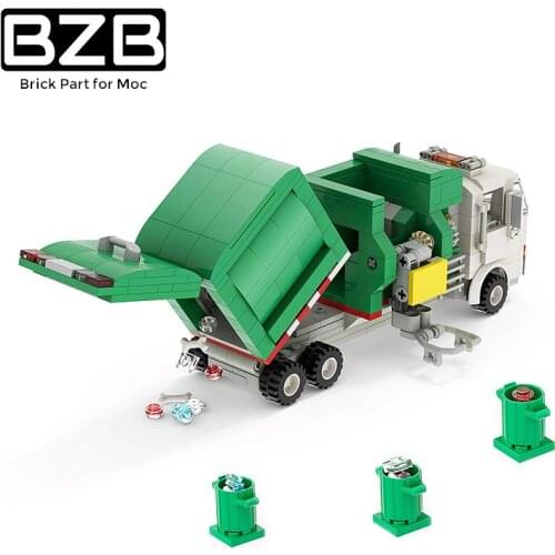 City Garbage Car Transporter MOC Sanitation High-tech Truck Model Building Blocks Bricks Toys For Kids Gift