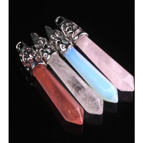 High Quality Assorted Natural Stone Seven Chakra Necklace Pendant Quartz Crystal Point Pillar Charms Jewelry Pendulum 50pcs/lot