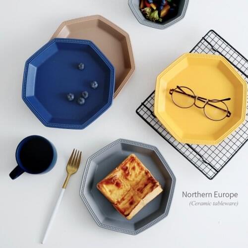 Nordic Ceramic Polygon Bowls Creative Cake Fruits Household Dishes Geometry Octagon Matte Salad Breakfast Decorative Tablewares