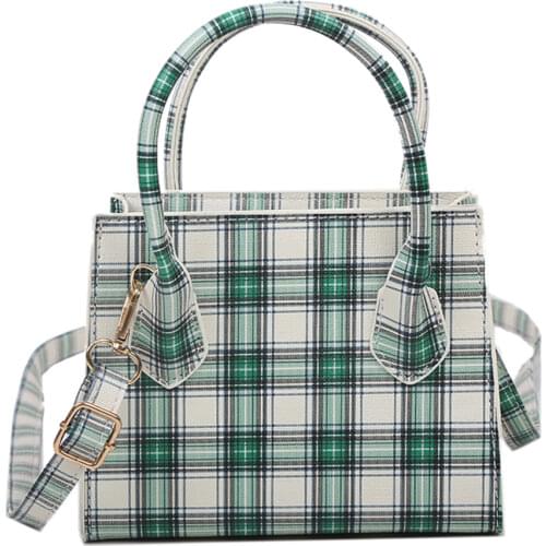 Small Plaid Pattern Solid Color PU Leather Crossbody Bags for Women 2021 Summer Lady Shoulder Handbags Female Simple Totes Purse