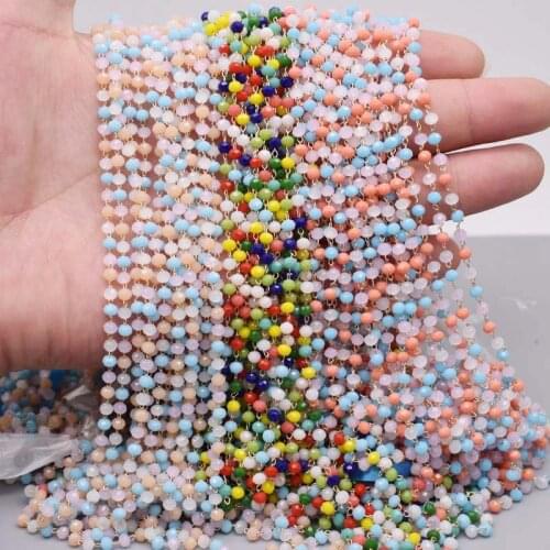 3mm Crystal Glass Roundle Faceted Beads Chain Metal Chain Copper Necklace Chain Accessories for Jewelry Making DIY 1 meter