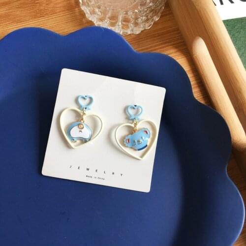 Asymmetric Hearts Sweet Girls Clip on Earrings Little Animal Cartoon Korean Earrings