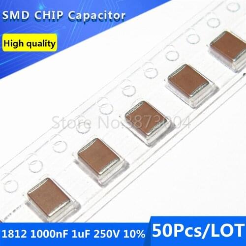 50pcs 1812 4532 1000nF 1uF 250V 10% Thick Film Chip Multilayer Ceramic Capacitor