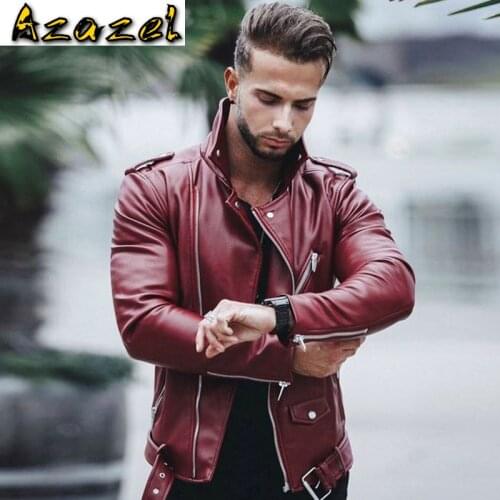 2019 New Spring Flight Mens Leather Jackets and Coats Plus Size XXXL Imported Mens Avirex Leather Jackets Rose Red Black B013