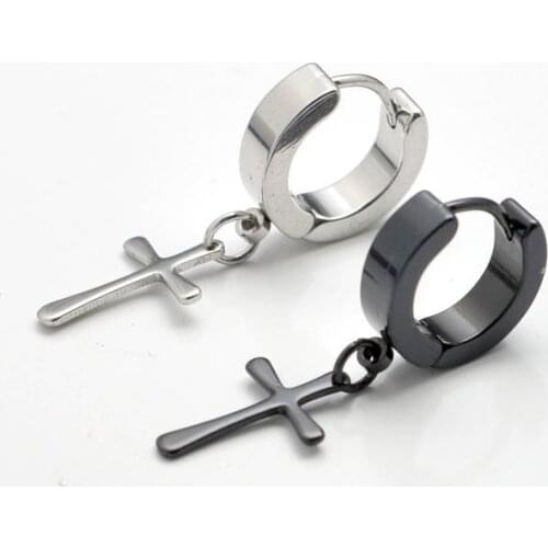 Titanium earrings belt 15mm cross mens Men 316l boys black titanium earrings 2033