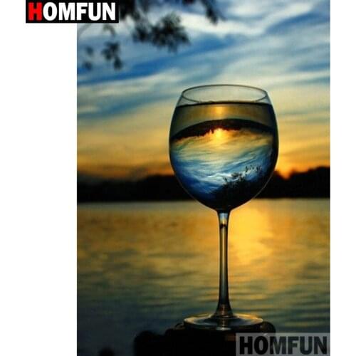 HOMFUN Full Square/Round Drill 5D DIY Diamond Painting "Cup sunset scenery" Embroidery Cross Stitch 3D Home Decor Gift A17532