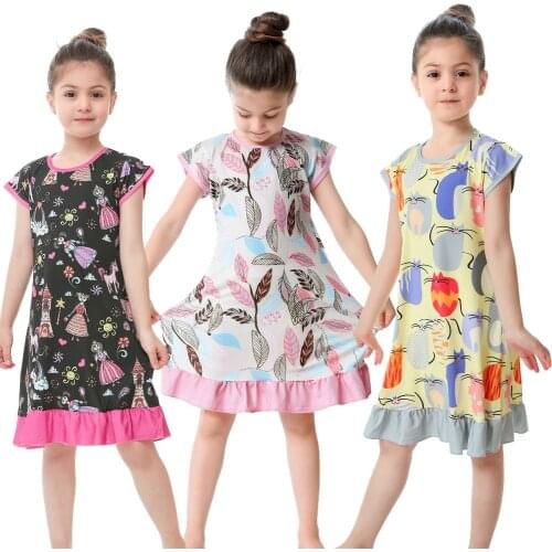 Unicorn Nightdress Girls Nightgown Summer Pink Princess Pajamas Dress Flower Floral Dress Europea Lolita Dress Girl Sleepwear