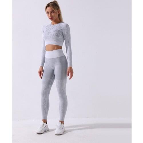 2021 New Women Seamless Yoga Set Gym Clothing Fitness Leggings+Shirts Sport Suit Women Long Sleeve Tracksuit Active Wear