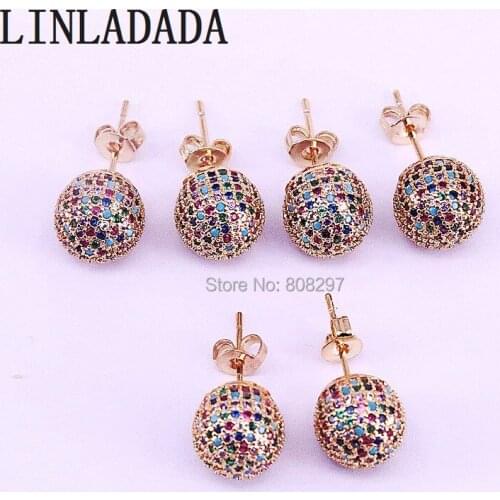 New Design 5Pair 8mm/10mm Womens Jewelry Fashion Gold Color Multicolor Cubic Zirconia Round Ball Stud Earrings Gift
