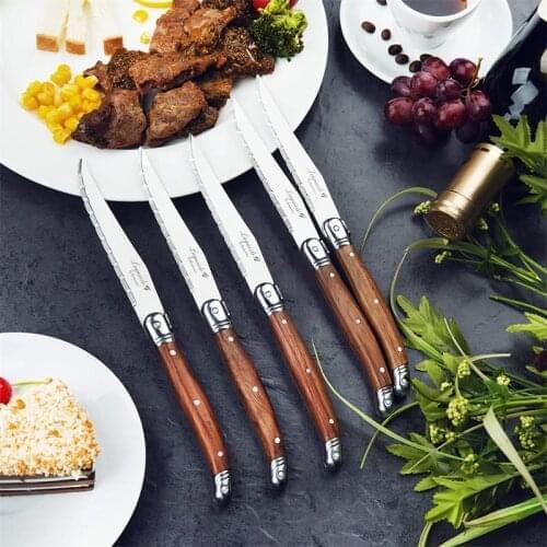 Laguiole Steak knives Table Knife for Meat Wood Handle Japanese Dinnerware set Stainless Steel Kitchen Cutlery 9'' 23cm Length