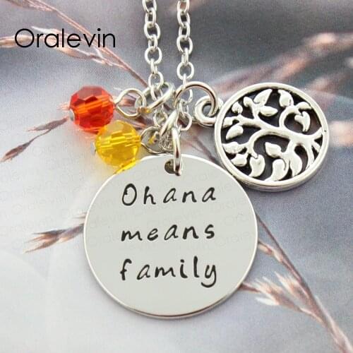 OHANA MEANS FAMILY Flower Silver plated Charms Chain Necklace Family Tree Gift Jewelry 10Pcs/Lot ,#LN1252