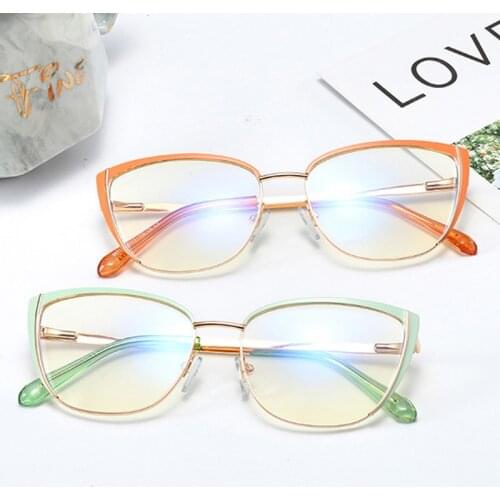 90s Candy Orange Green Frame Glasses Fashion Women Blue Light Blocking Glasses Cat Eye Frame TR90 Optical Myopia Glasses Frame