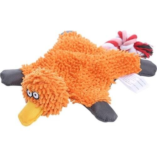 Pet Dog Squeaky Toy Durable Cute Mop Duck Making Sound Plush Dog Puppy Chew Toys Training Teething Toy for Small Medium Dogs