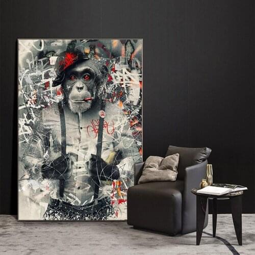 Graffiti Monkey Posters Prints Canvas Painting Modern Animal Wall Art Smoking Monkey Shelby Wall Pictures for Living Room Decor