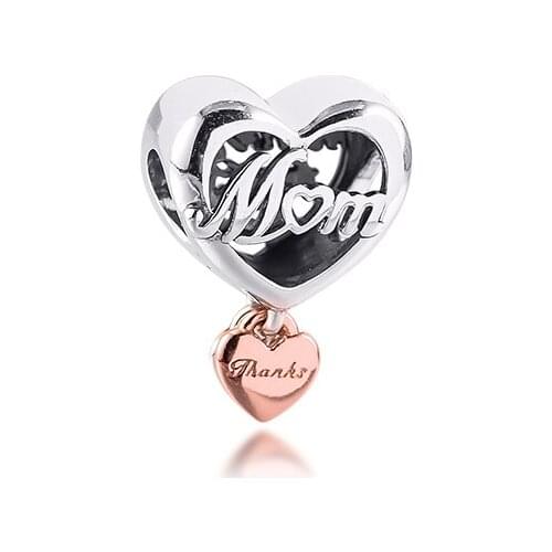 Fits Pandora 925 Original Bracelets Necklaces Sterling Silver Beads Thank You Mom Heart Charm For Jewelry DIY Making