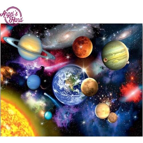 Full square Diamond embroidery Earth black Space DIY Diamond painting Cross stitch sun full Diamond mosaic universe star