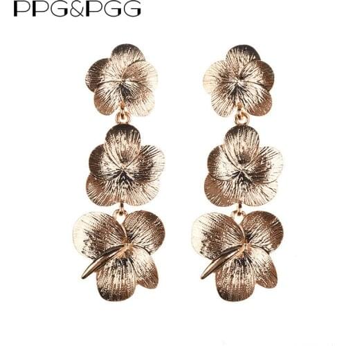 PPG&PGG 2018 Vintage Gold Sliver Metal Flower Long Earrings For Women Maxi Drop Dangle Earrings Party Gifts Jewelry