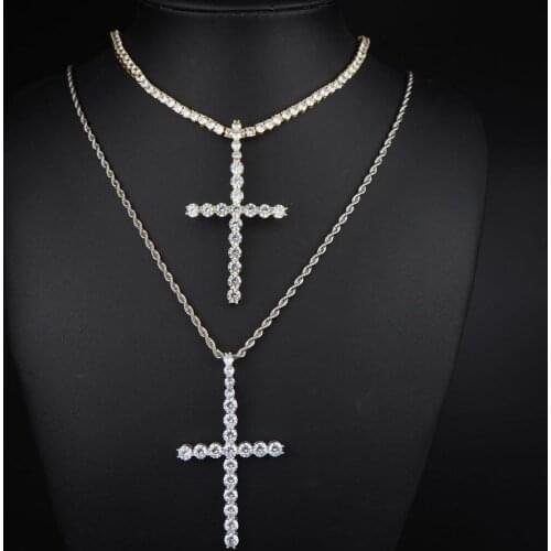 Hip Hop Cross Pendant Zircon Inlaid Simple Hiphop European and American Necklace Street Fashion Accessories