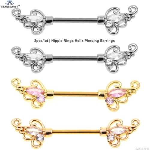 Starbeauty 2pcs Flower Nipple Ring Helix Piercing Earring 14G Barbell Nipple Piercing Bijoux Stainless Steel Sex Pircing Jewelry