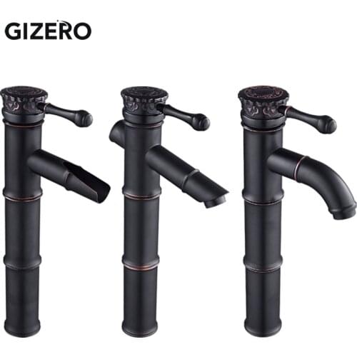 Bathroom Black Faucet Bamboo Shape Carved Handle Basin Sink Mixer Hot And Cold Water Faucet Single Handle Deck Mounted ZR401