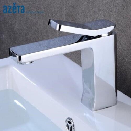 Azeta Bathroom Cold and Hot Water Washbasin Faucet Brass Chrome Plated Square Single Handle Basin Mixer Tap AT6686