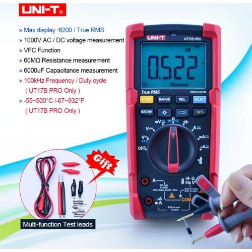 UNI-T UT15B Pro UT17B Pro True RMS Auto Range Digital Multimeter Anti-burn VFC Hz Capacitor Resistor Electrician Multi Meter