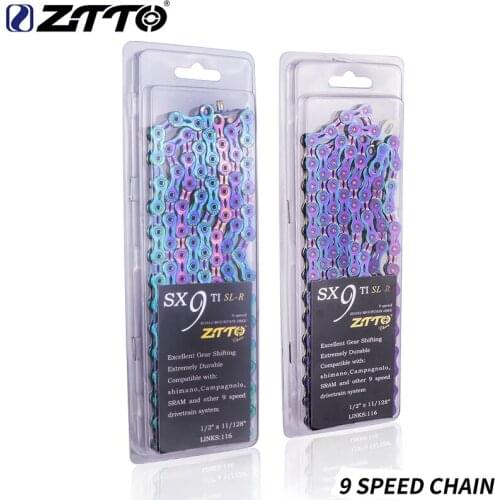 ZTTO Bicycle Chain 9 Speed Colorful EL/SLR Chain 9 speed ultralight Durable with 9S Missing link Chains for MTB Bike road bike