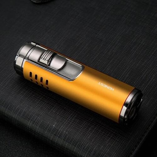 Cigar Lighter Four Flame Windproof 1300C Turbine Electronic Ignition Gas Lighter Fashion Classic Style Men Smoking Gadget