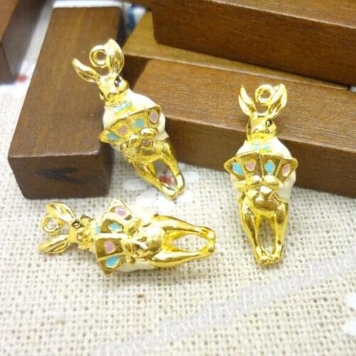 Wholesale 12 PCS Vintage Charms Mr. Rabbit Pendant Gold-color Fit Bracelets Necklace DIY Metal Jewelry Making