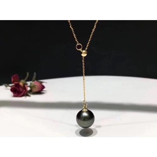 D917 Pearl Necklace Fine Jewelry Solid 18K Gold Round 10-11mm Nature Sea Water Tahiti Pearls Pendants Necklaces for Women Gifts