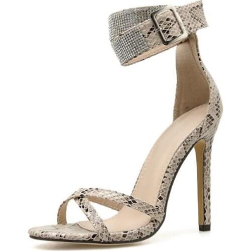 2020 Summer Women Sandals Thin High Heels Shoes Fall Best Street Look Round Toe PU 11.5CM Buckle Strap women shoes size 35-42