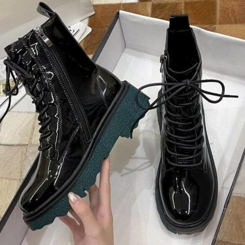 2022 New Arrival Women Boots Leather Thick Heels Fashion Lace Up Ankle Shoes Ytmtloy Round Toe Botines De Mujer Cross Tied